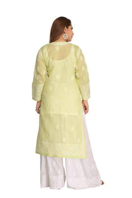 Green Embroidered Cotton Chikankari Kurti 2