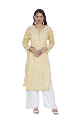 Fawn Embroidered Cotton Chikankari Kurti 1