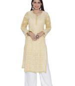Fawn Embroidered Cotton Chikankari Kurti