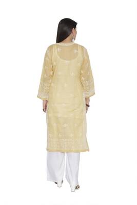 Fawn Embroidered Cotton Chikankari Kurti 2