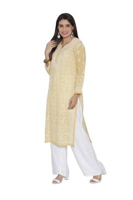 Fawn Embroidered Cotton Chikankari Kurti 3