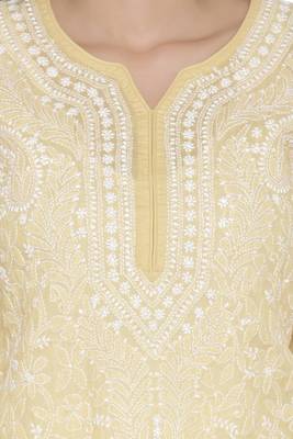 Fawn Embroidered Cotton Chikankari Kurti 4