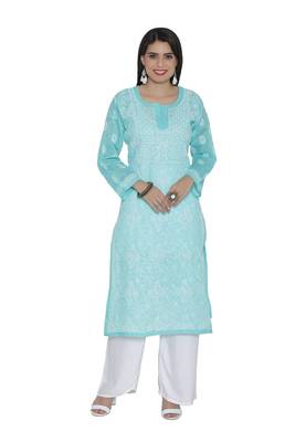 Sea Green Embroidered Cotton Chikankari Kurti 1