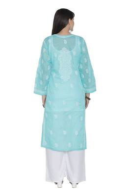 Sea Green Embroidered Cotton Chikankari Kurti 2