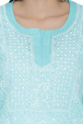 Sea Green Embroidered Cotton Chikankari Kurti 4