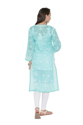 Sea Green Embroidered Cotton Chikankari Kurti 2