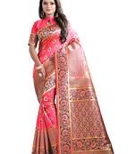 Peach Woven Banarasi Saree With Blouse