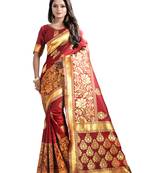 Maroon Woven Banarasi Saree With Blouse