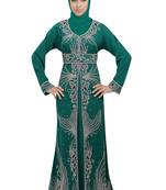 Rama Green georgette islamic kaftan with zari and stone work