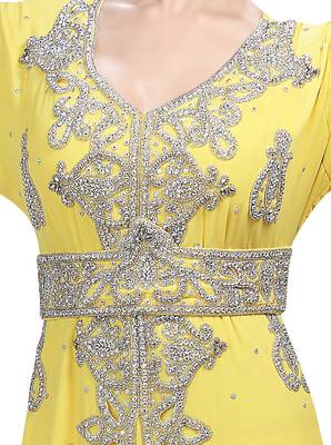 Yellow georgette islamic kaftan with zari and stone work 2
