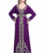 Purple georgette islamic kaftan with zari and stone work