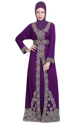 Purple georgette islamic kaftan with zari and stone work 3