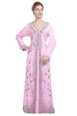 Baby Pink Georgette Beads and Zari work Kaftan 1