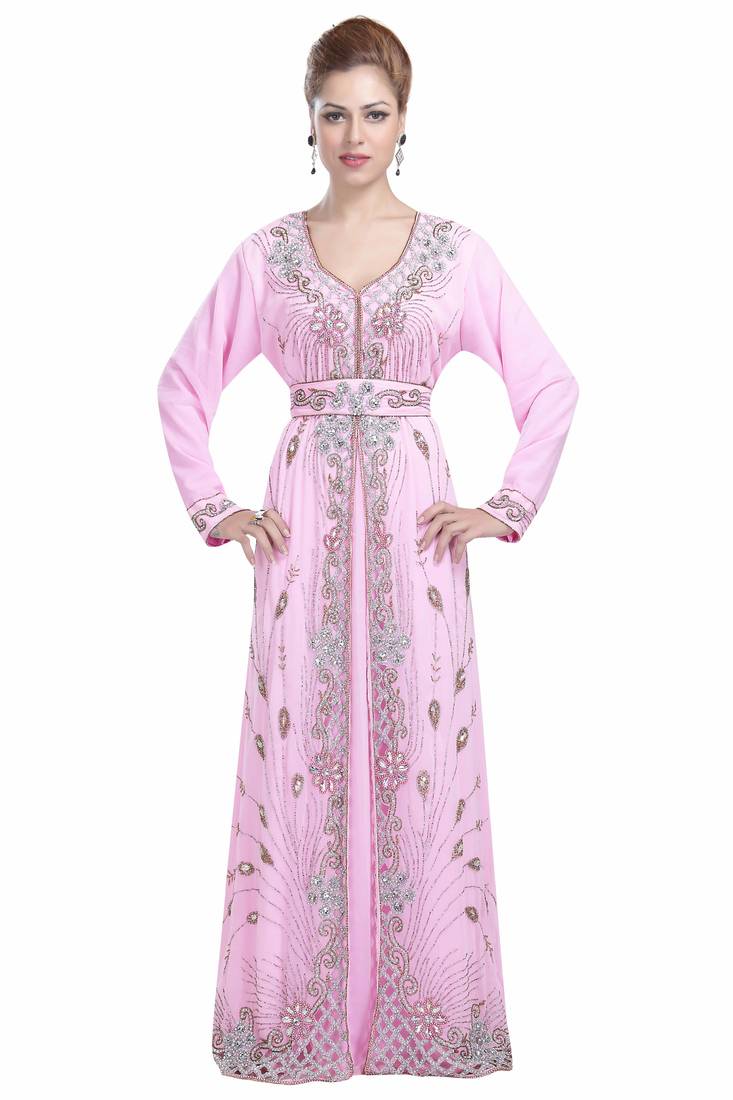 Baby Pink Georgette Beads and Zari work Kaftan