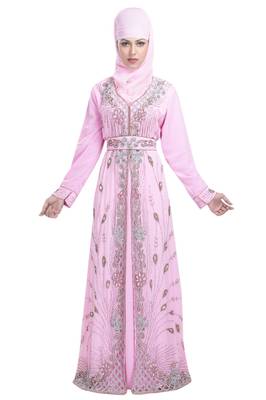 Baby Pink Georgette Beads and Zari work Kaftan 3