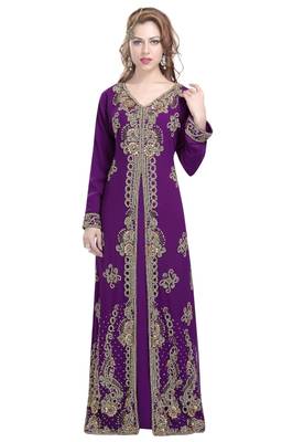 Purple georgette islamic kaftan with zari and stone work 1