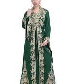 Bottle Green georgette islamic kaftan with zari and stone work