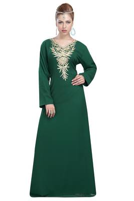 Bottle Green georgette islamic kaftan with zari and stone work 4