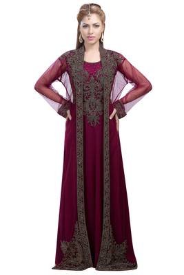 Plum georgette islamic kaftan with zari and stone work 2