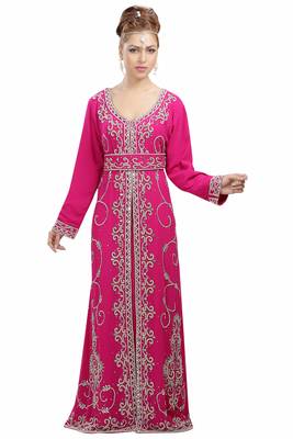 Pink georgette islamic kaftan with zari and stone work 1