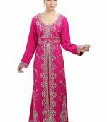 Pink georgette islamic kaftan with zari and stone work