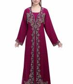 Wine georgette islamic kaftan with zari and stone work