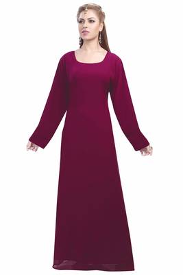 Wine georgette islamic kaftan with zari and stone work 3