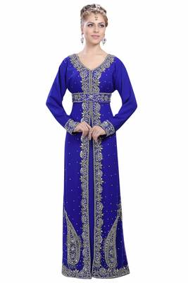 Royal Blue georgette islamic kaftan with zari and stone work 1