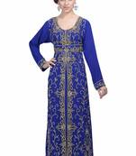 Royal Blue georgette islamic kaftan with zari and stone work