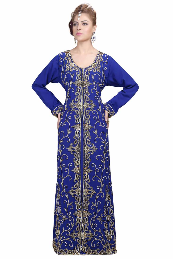 Royal Blue georgette islamic kaftan with zari and stone work