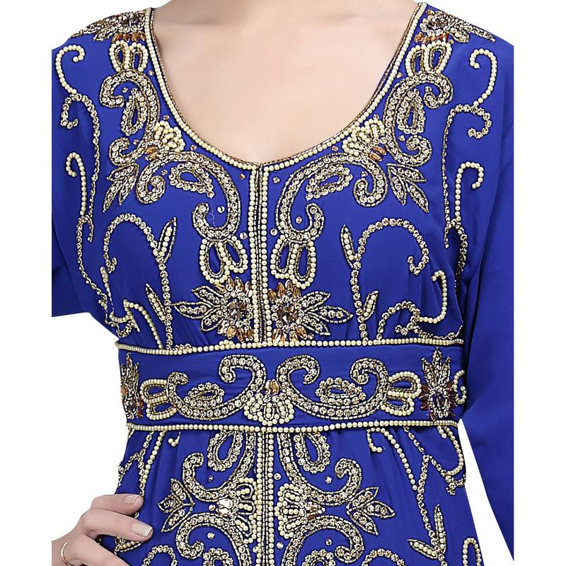 Royal Blue georgette islamic kaftan with zari and stone work