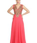 Pink georgette islamic kaftan with zari and stone work