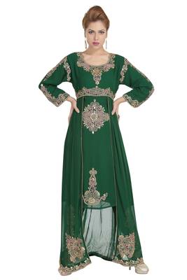 Bottle Green georgette islamic kaftan with zari and stone work 2