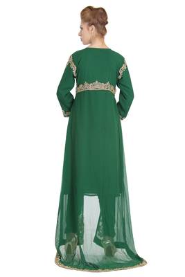 Bottle Green georgette islamic kaftan with zari and stone work 3