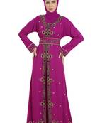 Magenta georgette islamic kaftan with zari and stone work