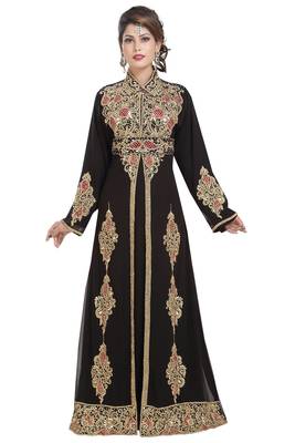 Black georgette islamic kaftan with zari and stone work 1