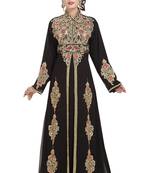 Black georgette islamic kaftan with zari and stone work