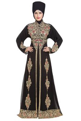Black georgette islamic kaftan with zari and stone work 2