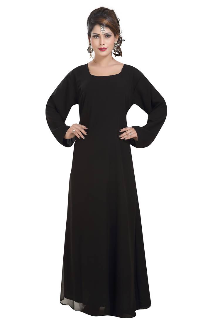 Black georgette islamic kaftan with zari and stone work