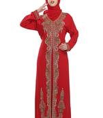 Red georgette islamic kaftan with zari and stone work