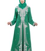 Rama Green georgette islamic kaftan with zari and stone work