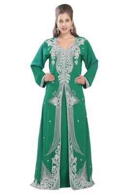 Rama Green georgette islamic kaftan with zari and stone work 2