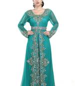Rama Green georgette islamic kaftan with zari and stone work