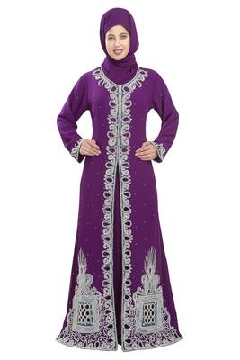 Purple georgette islamic kaftan with zari and stone work 1