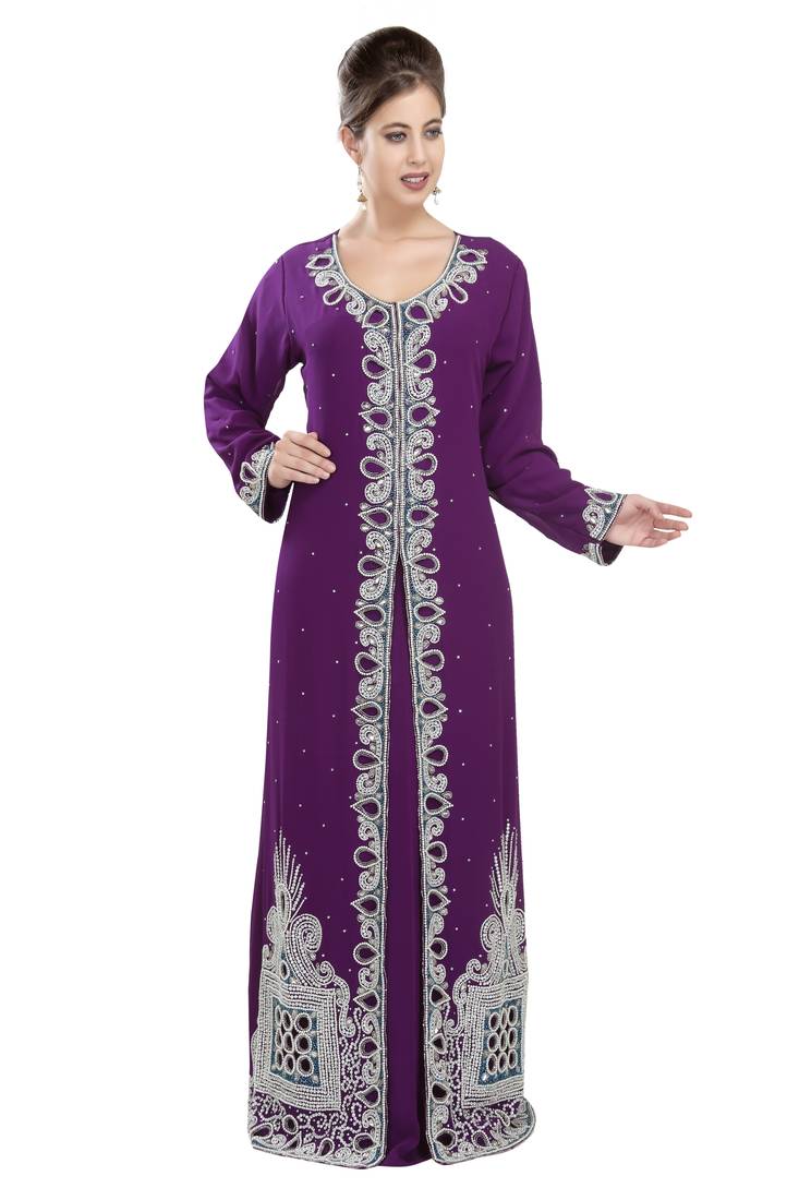 Purple georgette islamic kaftan with zari and stone work
