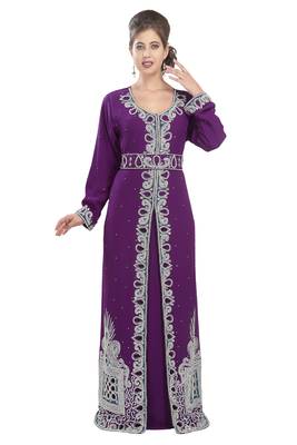 Purple georgette islamic kaftan with zari and stone work 3
