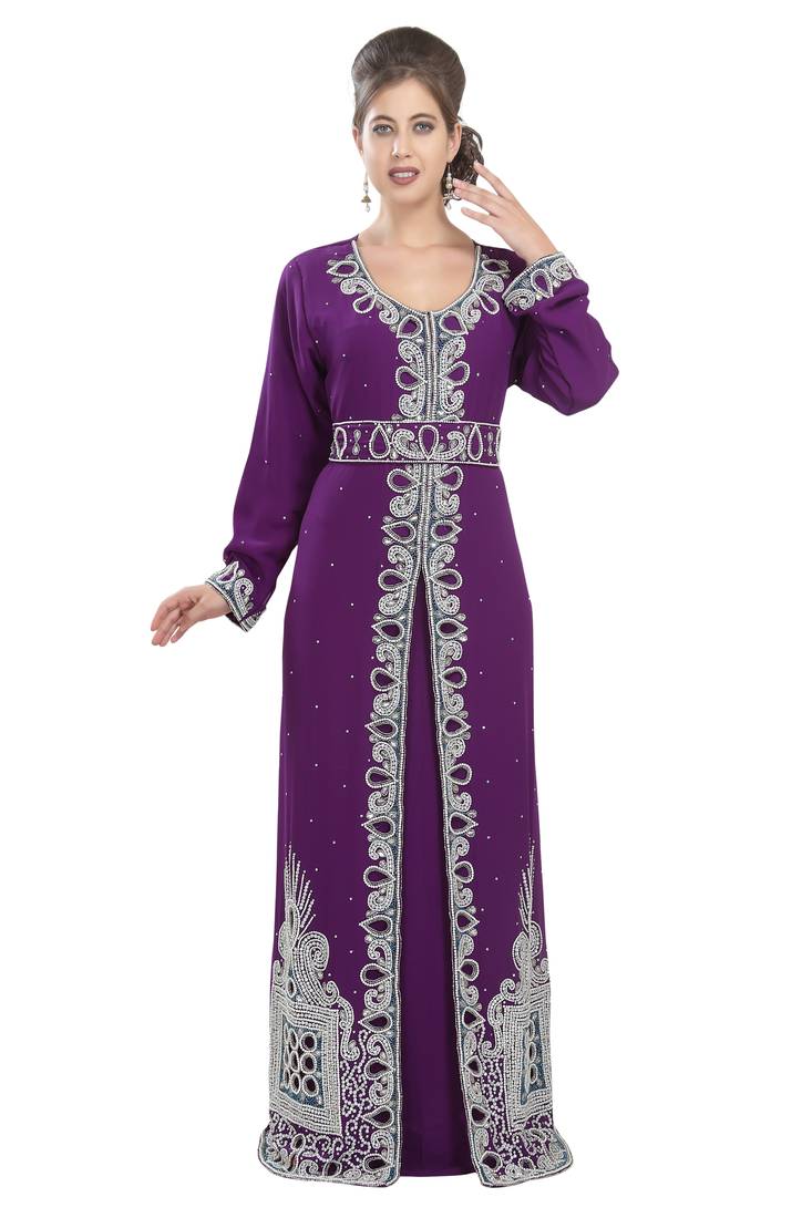 Purple georgette islamic kaftan with zari and stone work