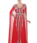 Red georgette islamic kaftan with zari and stone work
