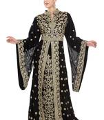 Black georgette islamic kaftan with zari and stone work