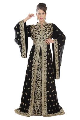 Black georgette islamic kaftan with zari and stone work 2